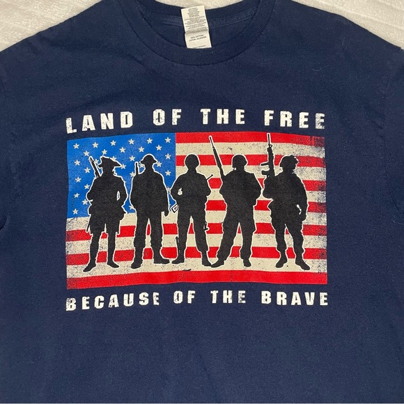 Patriotic “Land of the Free Because of the Brave” T-Shirt - Picture 2 of 4